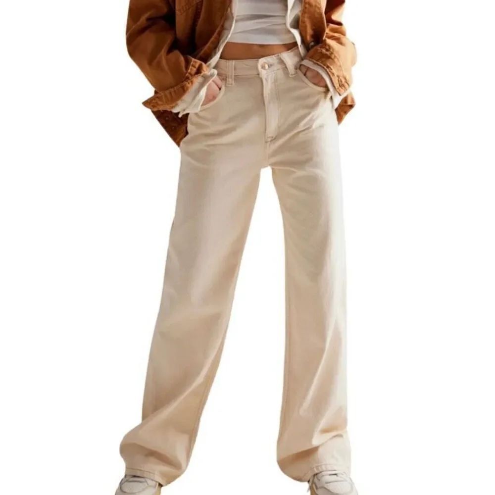 We The Free Women's Khaki Tinsley Baggy High Rise Straight Leg Jeans 31 NWOT